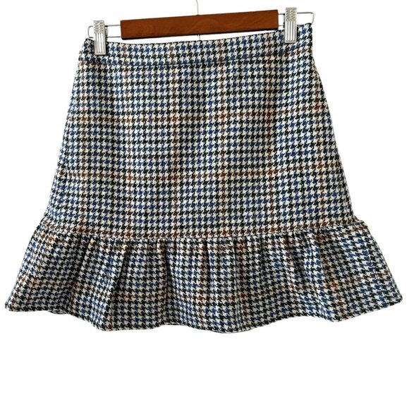 J Crew NEW Wool Houndstooth Ruffle Mini Skirt Size 0 - Picture 1 of 16